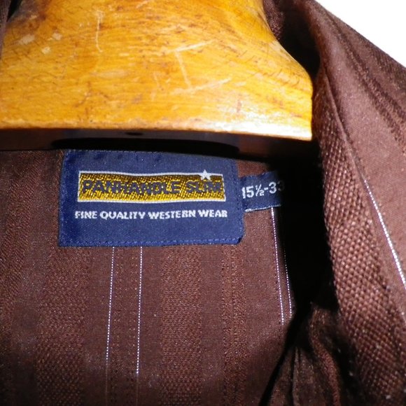 Man's Western Shirt - chocolate brown w/ silver metallic stripes - snap closures - Picture 3 of 3